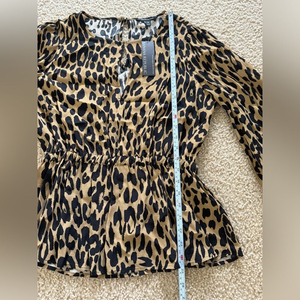 NWT Banana Republic Animal Print Peplum Blouse Brown & Black Sz S - Picture 11 of 11
